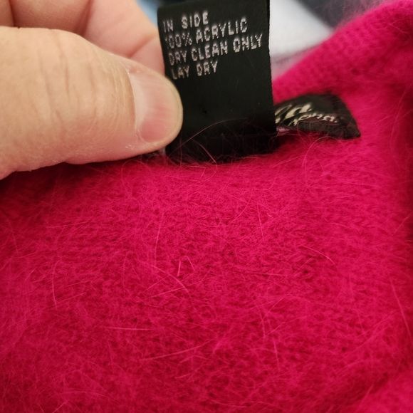 Vintage Venesha Vibrant Pink Angora Sweater, Sz Large - Picture 7 of 8